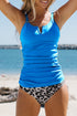 Notch Neckline Strappy Tankini Contrast High Waist Swimsuit